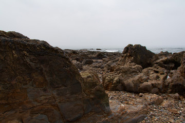 Rocks on the shore in Bude, Cornwall