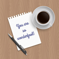 Blank Pad of Paper, Pen and Coffee