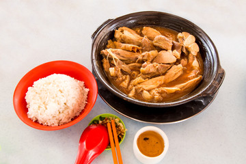 Simple and authentic Bak Kut Teh dish with rice, popular in Malaysia and Singapore
