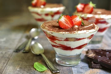  Traditional italian dessert tiramisu with strawberry. © lilechka75