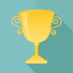 golden trophy with shadow flat icon