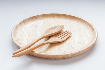 Close up empty flat wooden dish