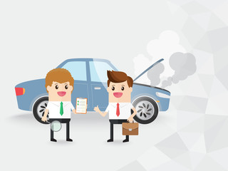businessman thumb up and auto insurance staff with checklist clipboard. take care of yourself and others and save even more on your auto insurance with premium services. copy space