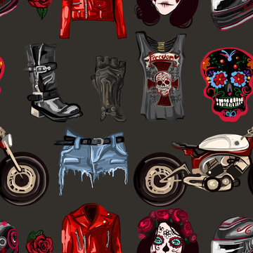Motorcycle fashion Biker digital watercolor pictures