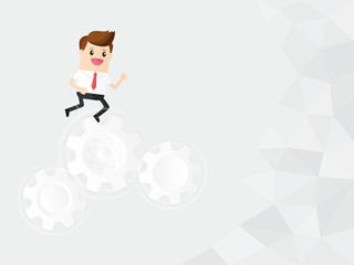 businessman operating organization according to the predetermined vision. employee start up or run system. businessman running on gears with each other to rotate jointly. copy space