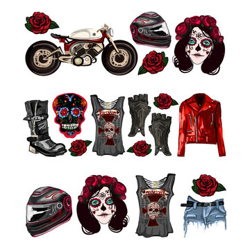 Motorcycle fashion Biker digital watercolor pictures