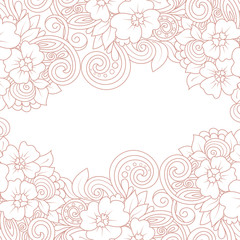 Vector card template with floral pattern. Hand drawn zentangle background