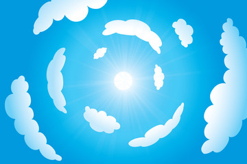 Sky with clouds and sunshine on a sunny day. Vector illustration