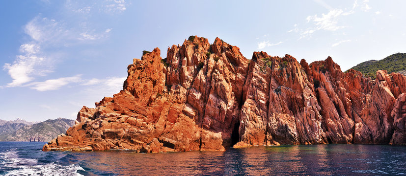 Panoramic view of vertical rocks of Calanques de Piana