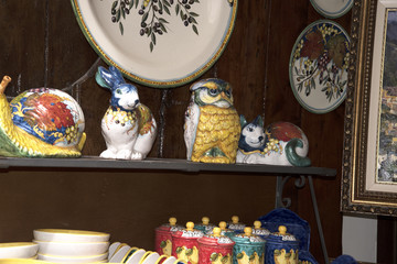 Pottery and Faience items in old town of Sorrento Italy