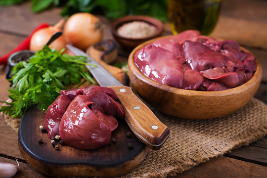 Raw chicken liver for cooking with onions and peppers