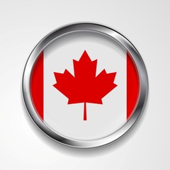 Abstract button with metallic frame. Canadian flag