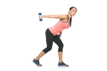 Obraz premium Sporty woman with dumbbells