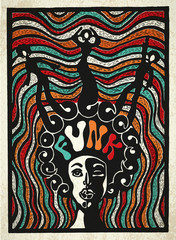 Naklejka premium Vector Funk music poster. Engraved bright poster of Funk music.