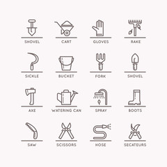 Vector linear icons of garden tools