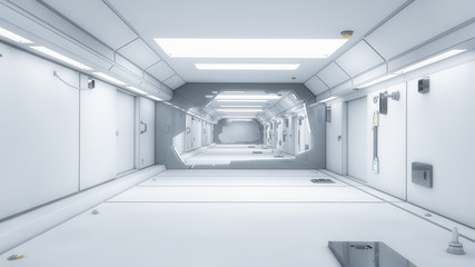 3d render interior. Futuristic hallway. Interior concept design