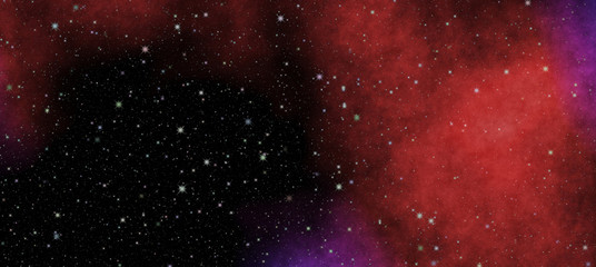 New panoramic looking into deep space. Secrets and mysteries of the universe. Dark night sky full of stars. The nebula in outer space.
