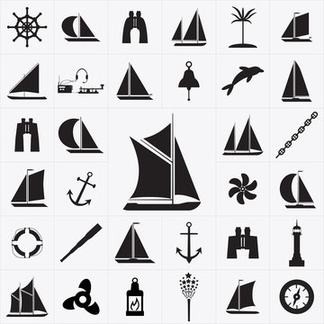 Set of icons on the theme of travel by sea