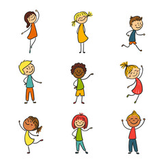 Vector Illustration of Hand Drawn Happy Little Children