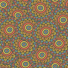 colorful doodle sunflower seamless pattern, hand drawn vector illustration