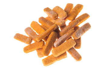 Breaded calamari sticks isolated on white background