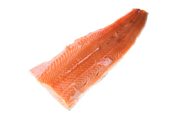 Fresh uncooked red fish salmon fillet over white