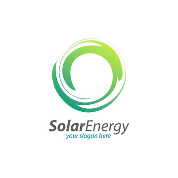 Abstract Circle Solar Technology Logo. Solar energy logo design concept. Creative sign template. Renewable energy symbol.