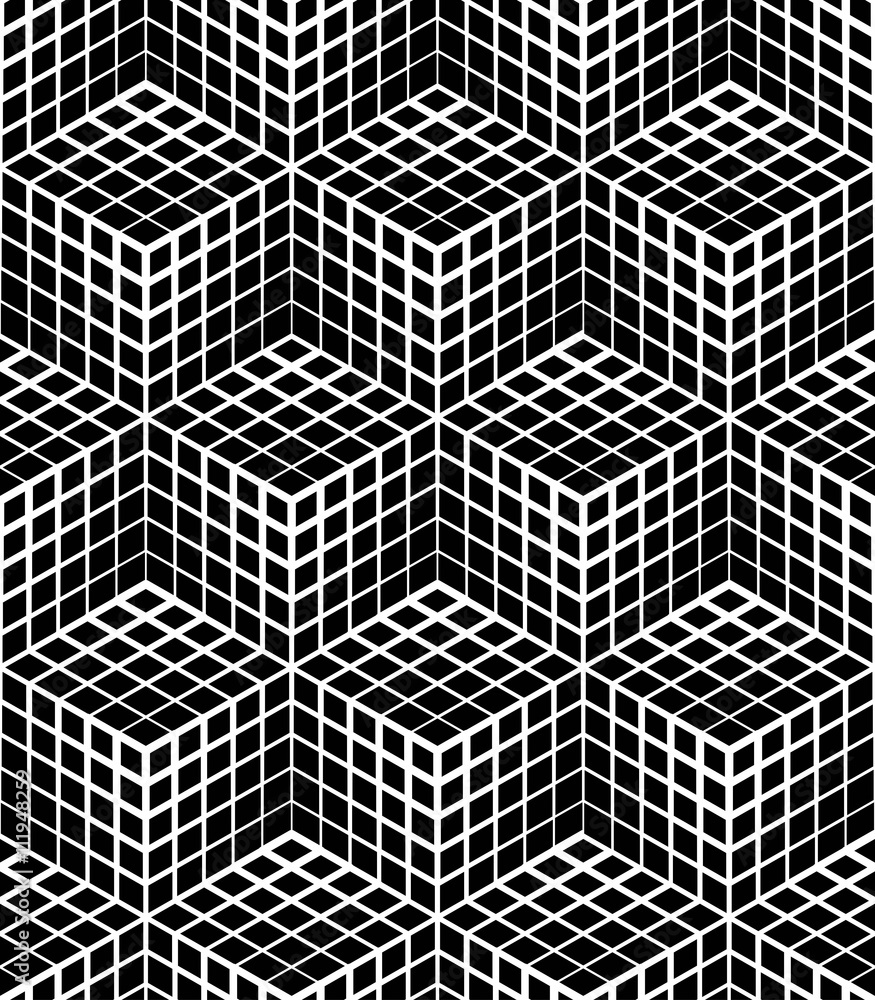 Wall mural vector seamless texture. modern abstract background. monochrome repeating pattern with cubes.