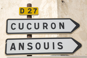 Road Sign to Cucuron and Ansouis from Lourmarin