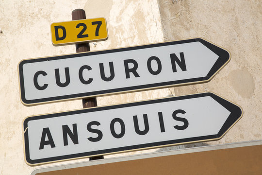 Road Sign to Cucuron and Ansouis from Lourmarin
