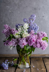 lilacs, flowers, lilac, bouquet, flowers, vase, still life