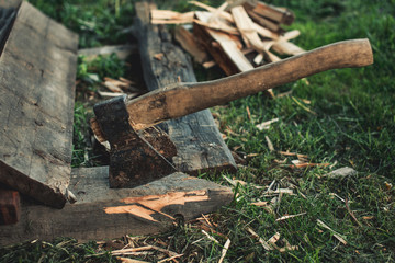 Axe and firewood.