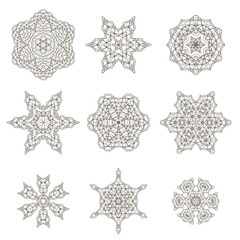 Round Geometric Ornaments Set Isolated on White Background
