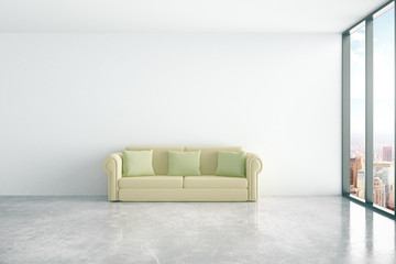 Concrete interior with sofa