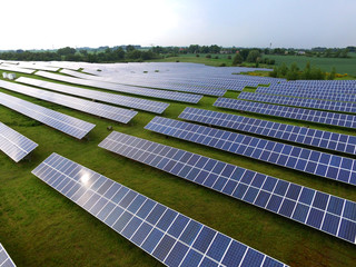 Solar panels Photovoltaic systems - aerial view - 111951025