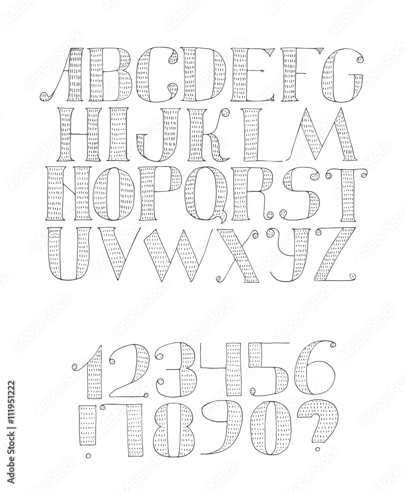 Poster vector black and white illustration with light english alphabet sequence from a to z and digits from