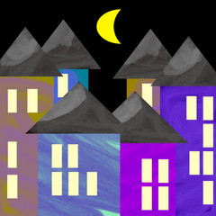 Panele Szklane  Kolorowe domy w ciemną noc