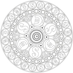 Mandala to attract money.  Mandala to color. Coloring page for adults.