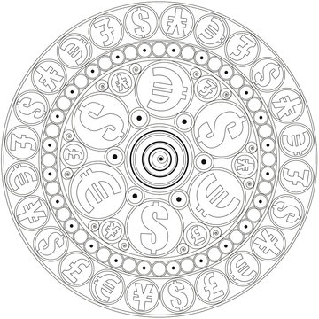 Mandala to attract money.  Mandala to color. Coloring page for adults.