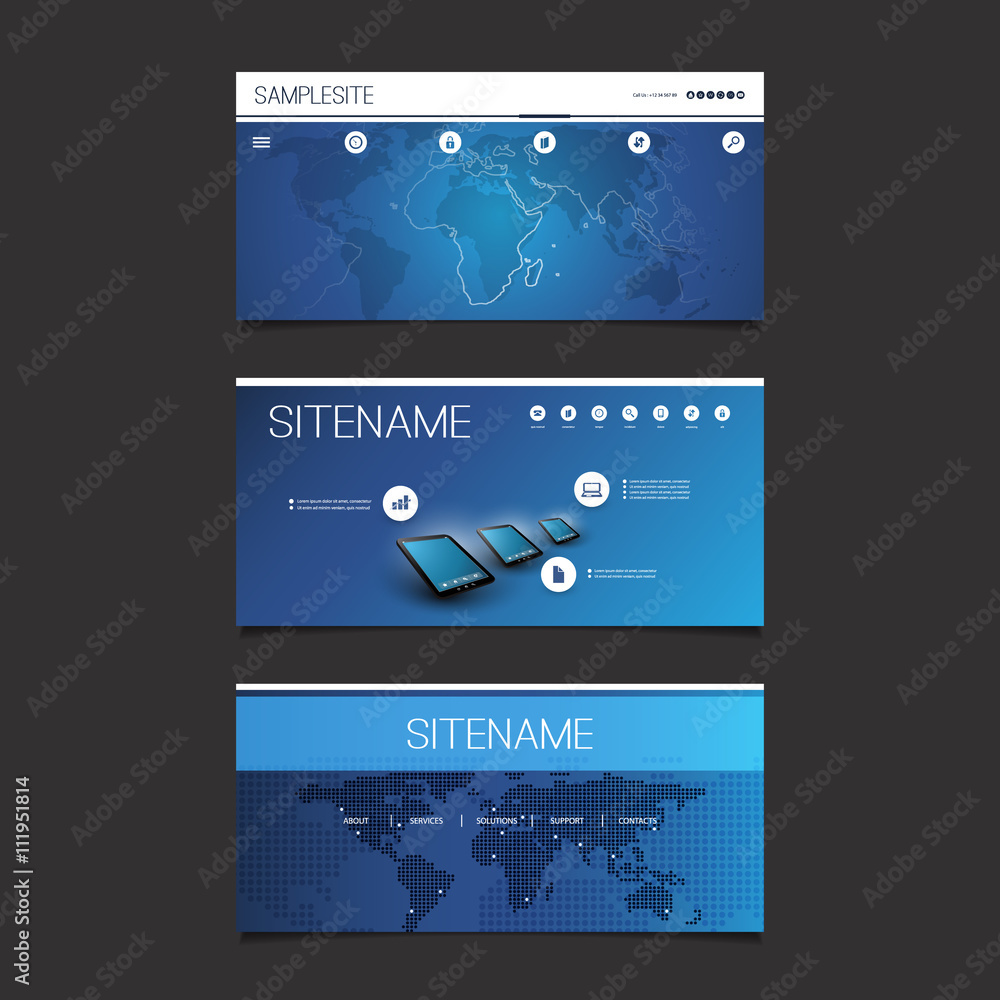 Poster web design elements - header design set with world map