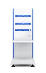 Stand with shelves and hooks to store isolated on a white background. Front view. Slat-board display with peg-hangers. 3d rendering