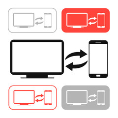Data exchange icon. Sync icon vector. a computer with a phone symbol synchronization. Black and white, red symbol