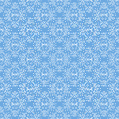 Seamless Texture on Azure. Element for Design. Ornamental Backdrop. Pattern Fill. Ornate Floral Decor for Wallpaper. Traditional Decor on Background
