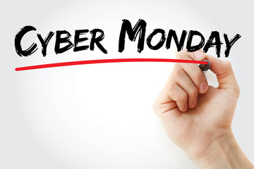Hand writing Cyber Monday with marker, concept