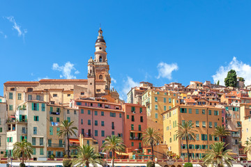 View on old town of Menton, France.
