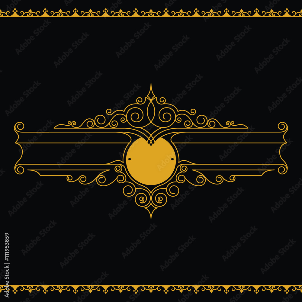 Poster vintage vector monogram. vector geometric frame with copy space for text. golden elements art deco o