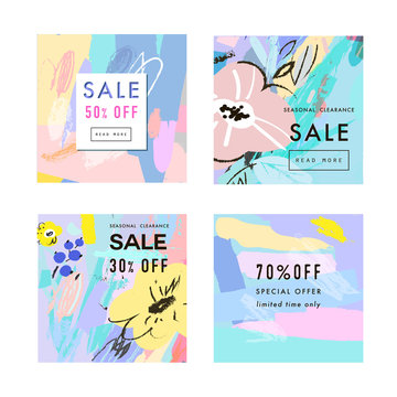 Set of Creative Social Media Sale headers or banners with discount offer