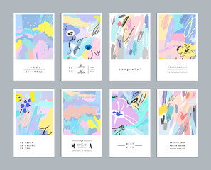 Naklejka premium Set of creative universal floral cards. Wedding, anniversary, birthday. Vector