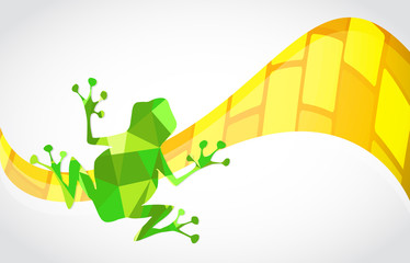 green abstract frog over a yellow shape wave