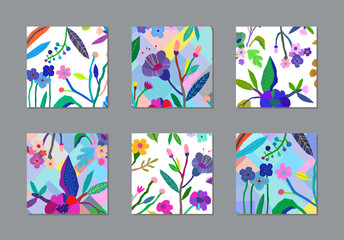 Set of creative universal floral cards. Wedding, anniversary, birthday. Vector